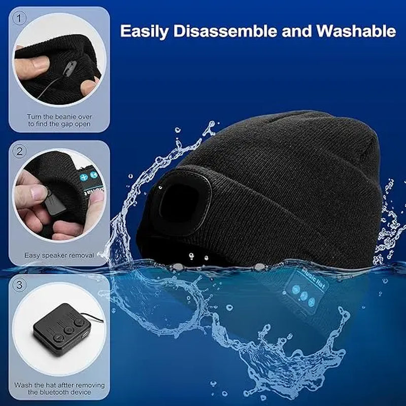 Beanie Bluetooth Sports Hat with LED Light, Trendy Hat with Headphones, Headlight Cap, Built-In Speaker Microphone, Valentine'S Day Gifts for Men, Women and Teens Unisex Breathable Comfortable Unisex Man Woman Breathable