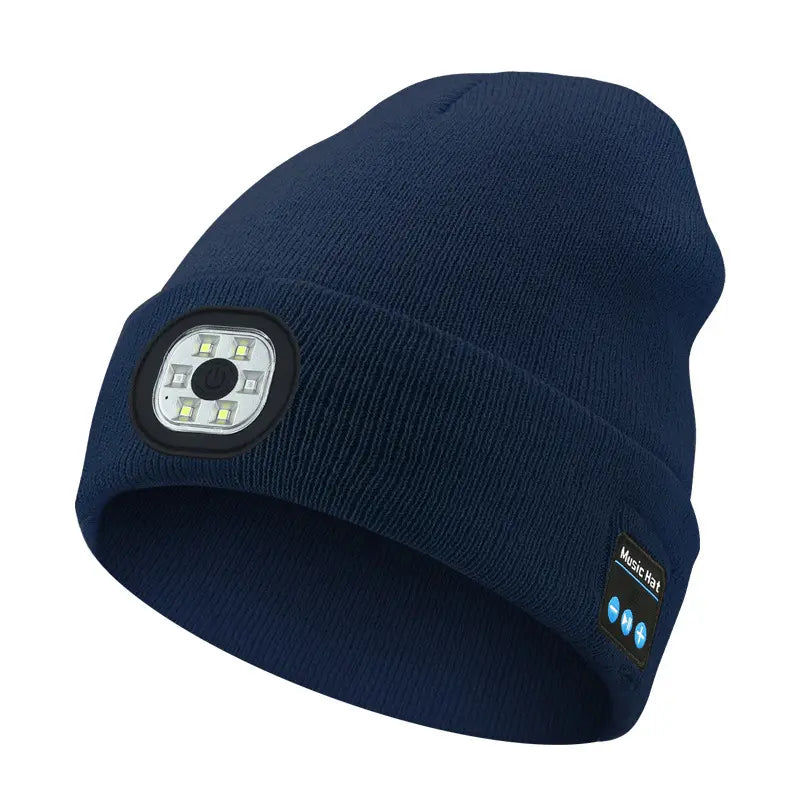 Beanie Bluetooth Sports Hat with LED Light, Trendy Hat with Headphones, Headlight Cap, Built-In Speaker Microphone, Valentine'S Day Gifts for Men, Women and Teens Unisex Breathable Comfortable Unisex Man Woman Breathable