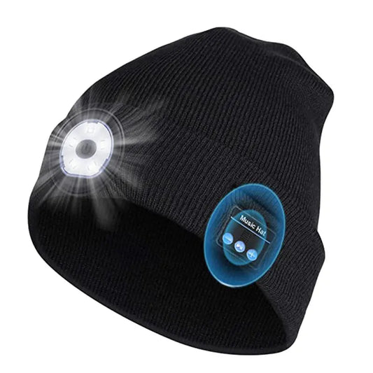 Beanie Bluetooth Sports Hat with LED Light, Trendy Hat with Headphones, Headlight Cap, Built-In Speaker Microphone, Valentine'S Day Gifts for Men, Women and Teens Unisex Breathable Comfortable Unisex Man Woman Breathable